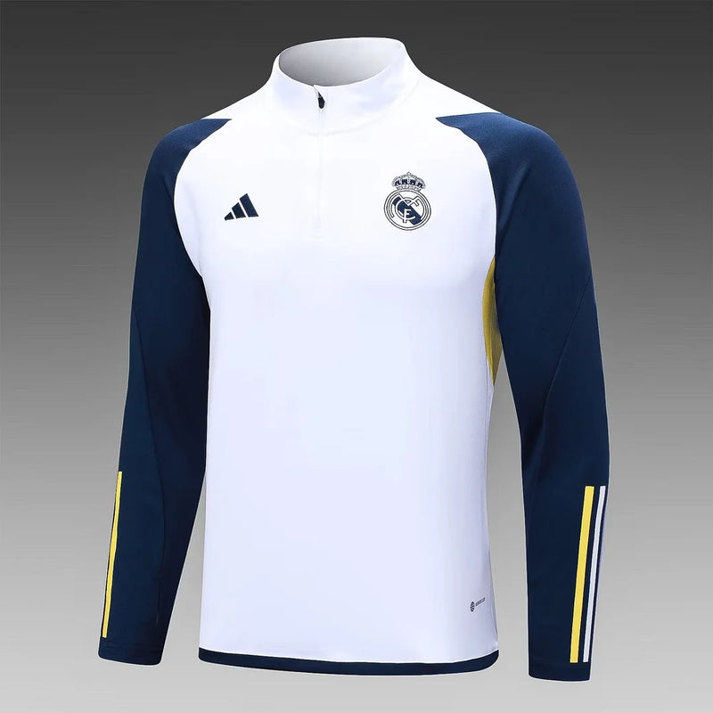 2023/2024 Real Madrid Half-Pull Training Suit White Football Shirt 1:1 Thai Quality