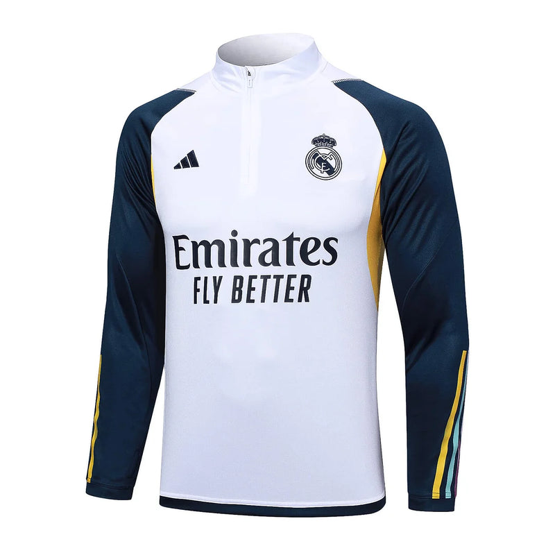 2023/2024 Real Madrid Half-Pull Training Suit White Football Shirt 1:1 Thai Quality