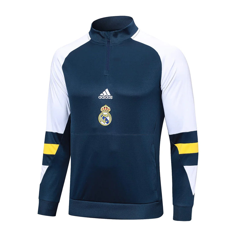 2023/2024 Real Madrid Half-Pull Training Suit Blue-White Football Shirt 1:1 Thai Quality