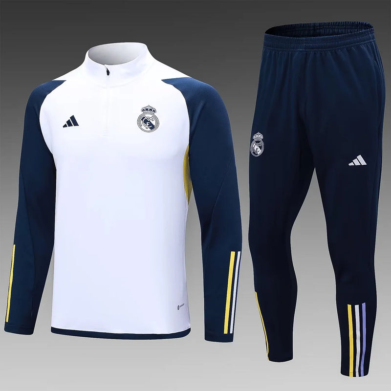 2023/2024 Real Madrid Half-Pull Training Suit White Football Shirt 1:1 Thai Quality